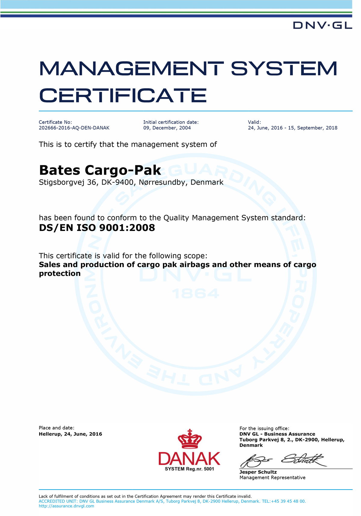 Сертификат Bates Cargo-Pak ISO 9001 2008 ООО КАТФУЛ, Пневмооболочка с клапанным блоком, купить в СПб, Воздушные пакеты, транспортные пакеты, Bates Cargo Pak